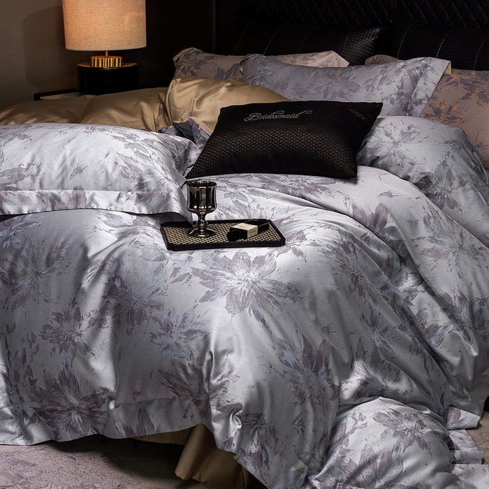 91家纺网 家纺一手货源 找家纺 立奥被业 2025新款天丝棉色织大提花四件套 烟花金