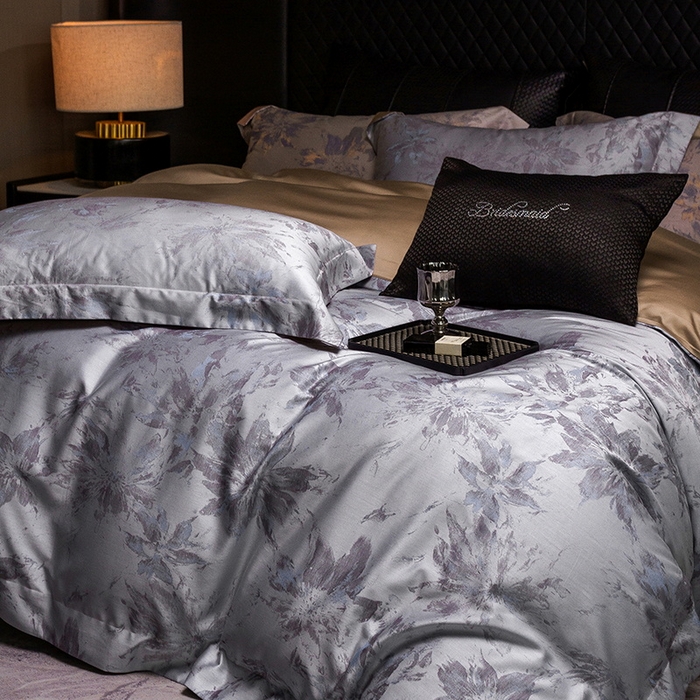 91家纺网 家纺一手货源 找家纺 立奥被业 2025新款天丝棉色织大提花四件套 烟花金