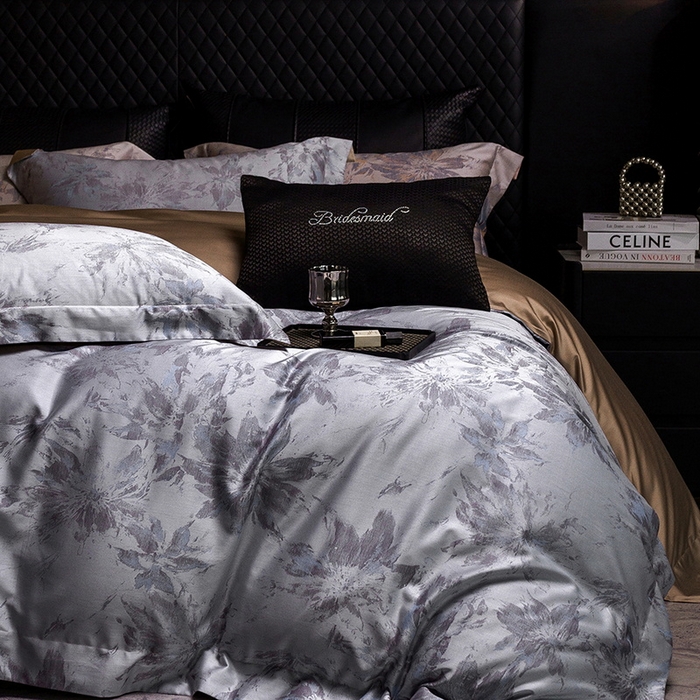 91家纺网 家纺一手货源 找家纺 立奥被业 2025新款天丝棉色织大提花四件套 烟花金