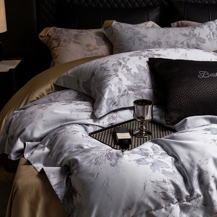 91家纺网 家纺一手货源 找家纺 立奥被业 2025新款天丝棉色织大提花四件套 烟花金