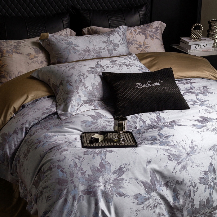 91家纺网 家纺一手货源 找家纺 立奥被业 2025新款天丝棉色织大提花四件套 烟花金