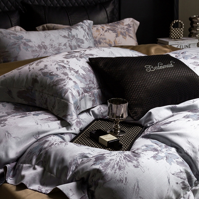 91家纺网 家纺一手货源 找家纺 立奥被业 2025新款天丝棉色织大提花四件套 烟花金