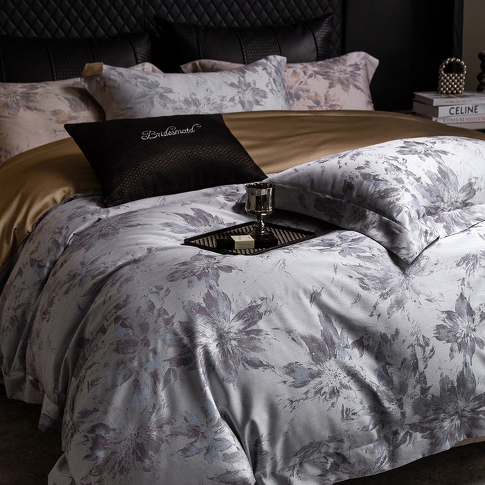 91家纺网 家纺一手货源 找家纺 立奥被业 2025新款天丝棉色织大提花四件套 烟花金