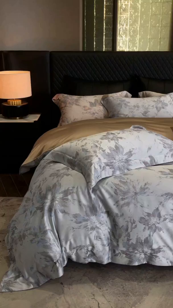 91家纺网 家纺一手货源 找家纺 立奥被业 2025新款天丝棉色织大提花四件套 烟花金