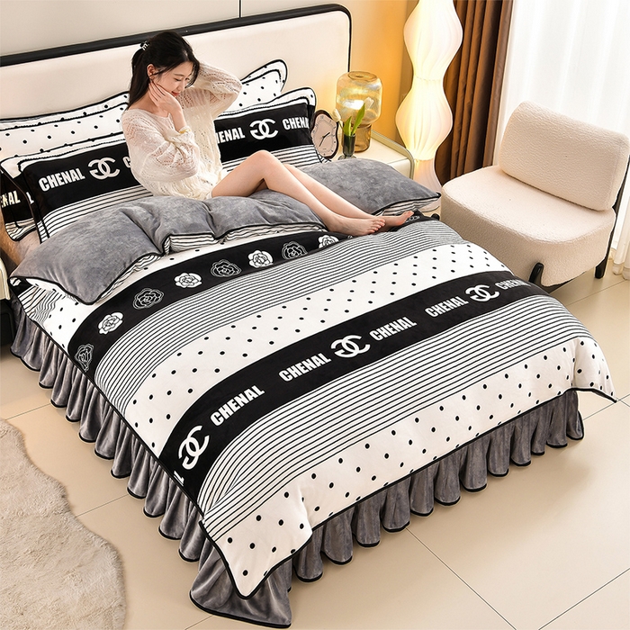 91家纺网 家纺一手货源 找家纺 新8.5-9.5斤法莱绒四件套珊瑚牛奶金貂绒四件套床裙 都市生活