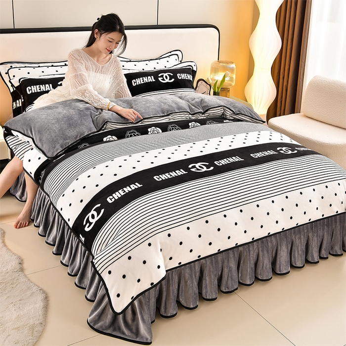 91家纺网 家纺一手货源 找家纺 新8.5-9.5斤法莱绒四件套珊瑚牛奶金貂绒四件套床裙 都市生活