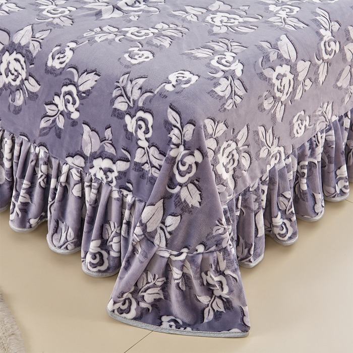 91家纺网 家纺一手货源 找家纺 新8.5-9.5斤法莱绒四件套珊瑚牛奶金貂绒四件套床裙 繁花