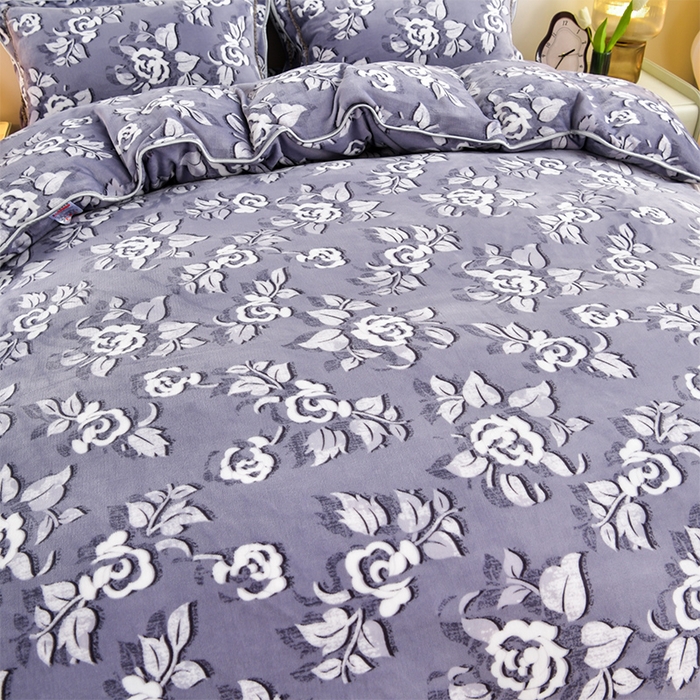 91家纺网 家纺一手货源 找家纺 新8.5-9.5斤法莱绒四件套珊瑚牛奶金貂绒四件套床裙 繁花