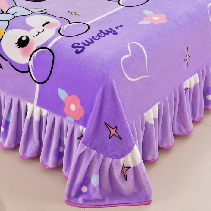 91家纺网 家纺一手货源 找家纺 新8.5-9.5斤法莱绒四件套珊瑚牛奶金貂绒四件套床裙 菲菲兔