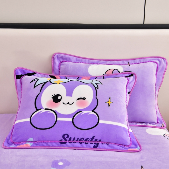 91家纺网 家纺一手货源 找家纺 新8.5-9.5斤法莱绒四件套珊瑚牛奶金貂绒四件套床裙 菲菲兔