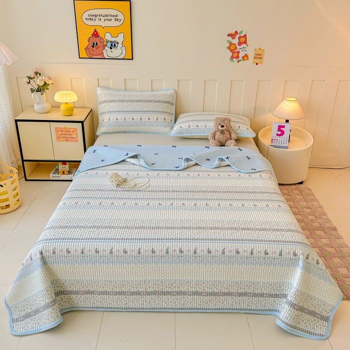 91家纺网 家纺一手货源 找家纺 岚吉家纺 2025新款全棉133*72宝宝绒棉加绒一面纯棉一面牛奶绒双面可用单床盖学生床床垫 床盖单件 花边兔