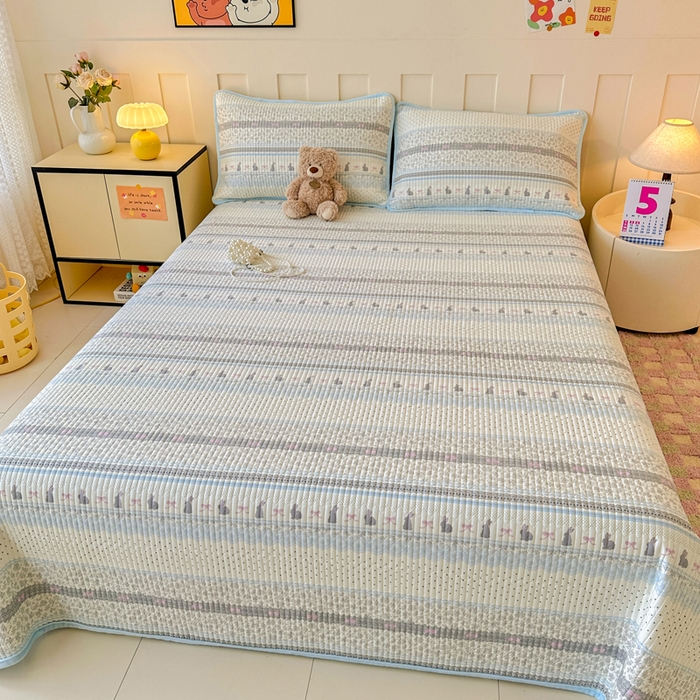 91家纺网 家纺一手货源 找家纺 岚吉家纺 2025新款全棉133*72宝宝绒棉加绒一面纯棉一面牛奶绒双面可用单床盖学生床床垫 床盖单件 花边兔