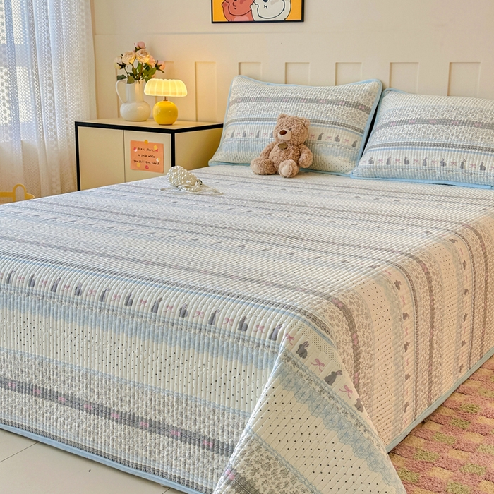 91家纺网 家纺一手货源 找家纺 岚吉家纺 2025新款全棉133*72宝宝绒棉加绒一面纯棉一面牛奶绒双面可用单床盖学生床床垫 床盖单件 花边兔