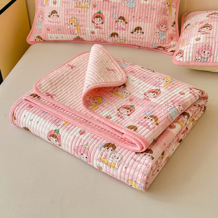 91家纺网 家纺一手货源 找家纺 岚吉家纺 2025新款全棉133*72宝宝绒棉加绒一面纯棉一面牛奶绒双面可用单床盖学生床床垫 床盖单件 棒棒糖女孩