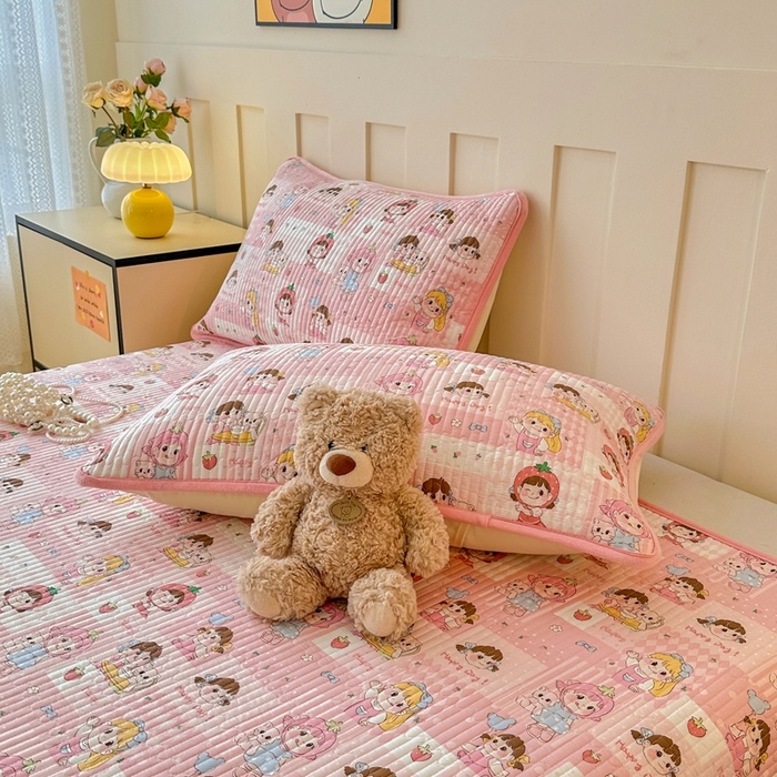 91家纺网 家纺一手货源 找家纺 岚吉家纺 2025新款全棉133*72宝宝绒棉加绒一面纯棉一面牛奶绒双面可用单床盖学生床床垫 床盖单件 棒棒糖女孩