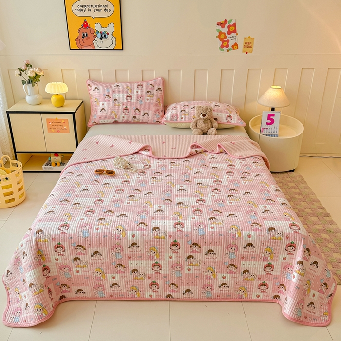 91家纺网 家纺一手货源 找家纺 岚吉家纺 2025新款全棉133*72宝宝绒棉加绒一面纯棉一面牛奶绒双面可用单床盖学生床床垫 床盖单件 棒棒糖女孩