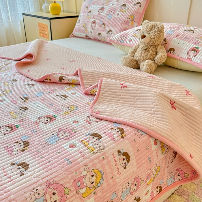 91家纺网 家纺一手货源 找家纺 岚吉家纺 2025新款全棉133*72宝宝绒棉加绒一面纯棉一面牛奶绒双面可用单床盖学生床床垫 床盖单件 棒棒糖女孩