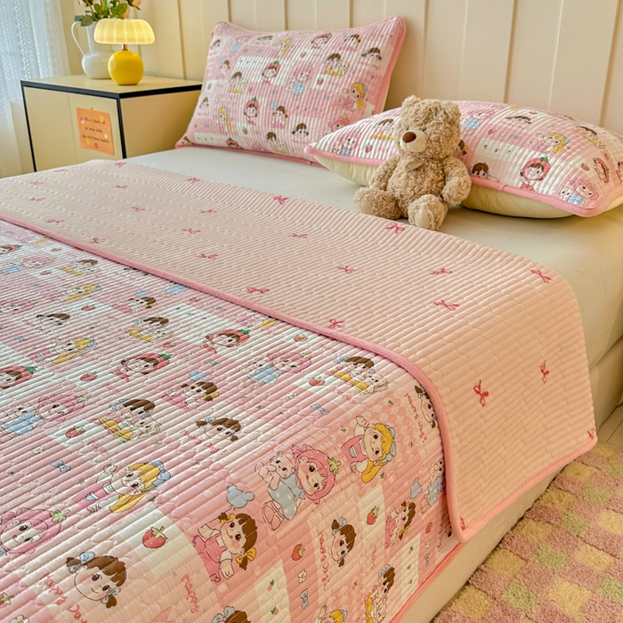 91家纺网 家纺一手货源 找家纺 岚吉家纺 2025新款全棉133*72宝宝绒棉加绒一面纯棉一面牛奶绒双面可用单床盖学生床床垫 床盖单件 棒棒糖女孩