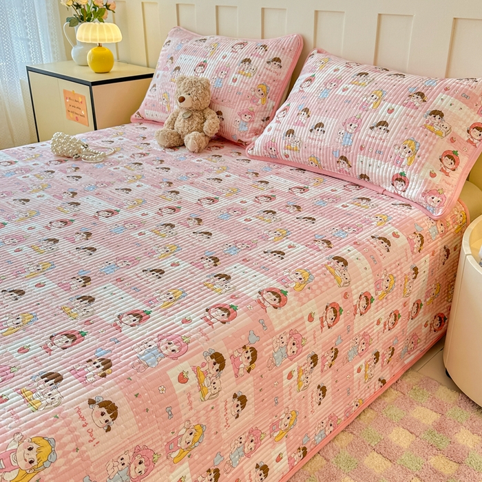 91家纺网 家纺一手货源 找家纺 岚吉家纺 2025新款全棉133*72宝宝绒棉加绒一面纯棉一面牛奶绒双面可用单床盖学生床床垫 床盖单件 棒棒糖女孩