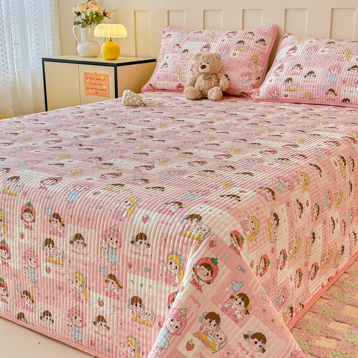 91家纺网 家纺一手货源 找家纺 岚吉家纺 2025新款全棉133*72宝宝绒棉加绒一面纯棉一面牛奶绒双面可用单床盖学生床床垫 床盖单件 棒棒糖女孩