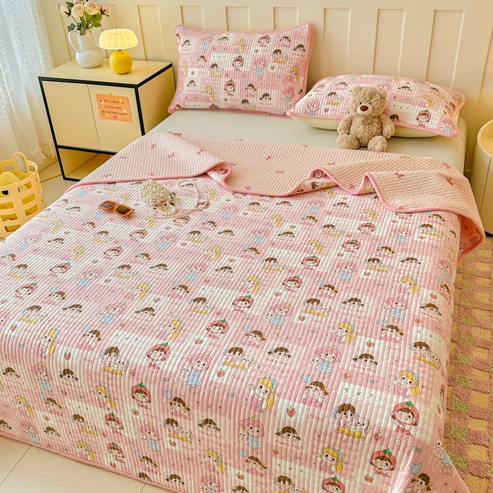 91家纺网 家纺一手货源 找家纺 岚吉家纺 2025新款全棉133*72宝宝绒棉加绒一面纯棉一面牛奶绒双面可用单床盖学生床床垫 床盖单件 棒棒糖女孩