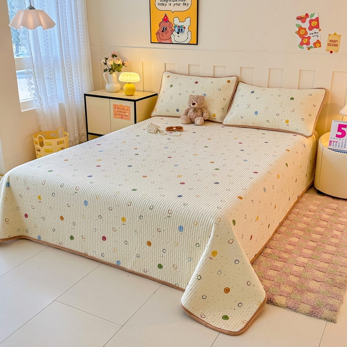 91家纺网 家纺一手货源 找家纺 岚吉家纺 2025新款全棉133*72宝宝绒棉加绒一面纯棉一面牛奶绒双面可用单床盖学生床床垫 床盖单件 多彩笑脸