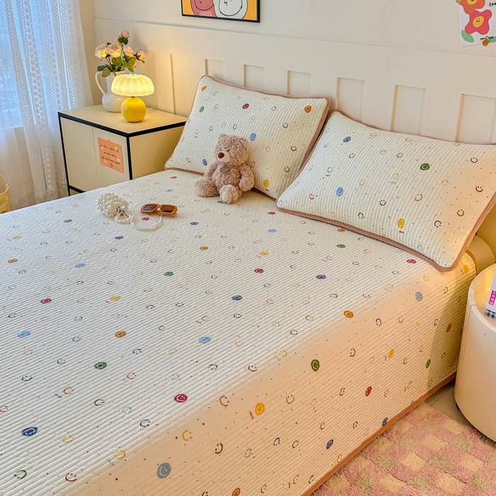 91家纺网 家纺一手货源 找家纺 岚吉家纺 2025新款全棉133*72宝宝绒棉加绒一面纯棉一面牛奶绒双面可用单床盖学生床床垫 床盖单件 多彩笑脸