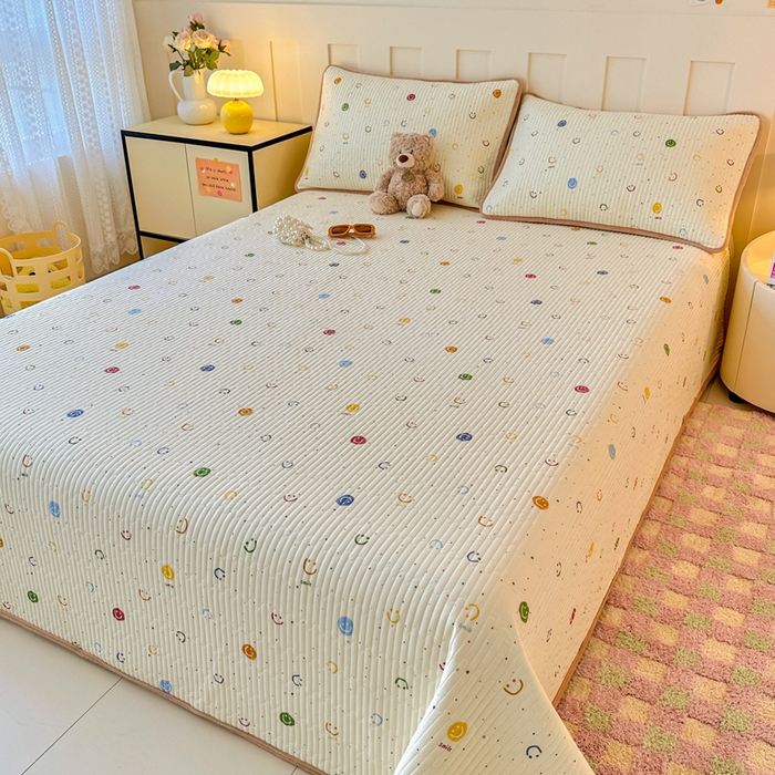 91家纺网 家纺一手货源 找家纺 岚吉家纺 2025新款全棉133*72宝宝绒棉加绒一面纯棉一面牛奶绒双面可用单床盖学生床床垫 床盖单件 多彩笑脸