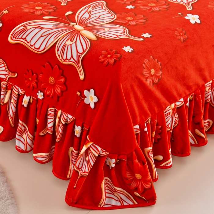 91家纺网 家纺一手货源 找家纺 新8.5-9.5斤法莱绒四件套珊瑚牛奶金貂绒四件套床裙 琉璃蝶梦