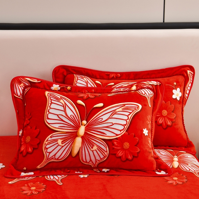 91家纺网 家纺一手货源 找家纺 新8.5-9.5斤法莱绒四件套珊瑚牛奶金貂绒四件套床裙 琉璃蝶梦