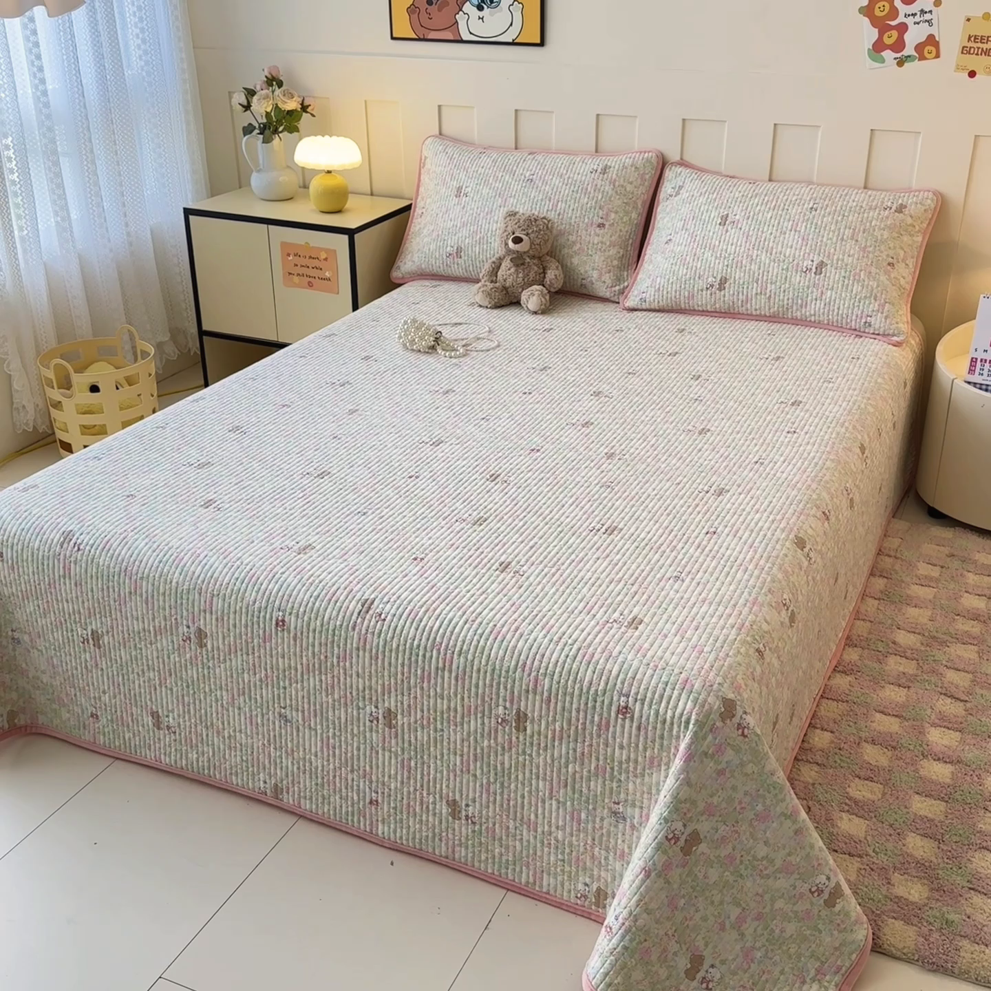 91家纺网 家纺一手货源 找家纺 岚吉家纺 2025新款全棉133*72宝宝绒棉加绒一面纯棉一面牛奶绒双面可用单床盖学生床床垫 床盖单件 美梦花园