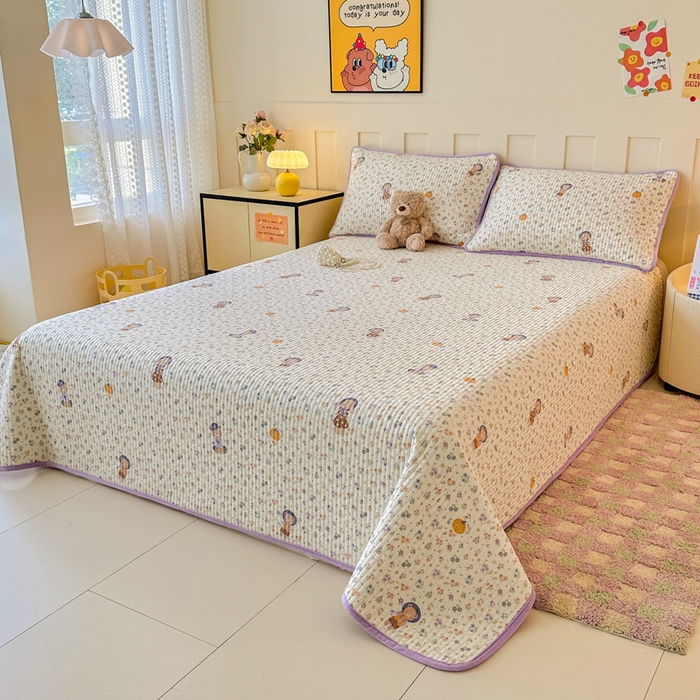 91家纺网 家纺一手货源 找家纺 岚吉家纺 2025新款全棉133*72宝宝绒棉加绒一面纯棉一面牛奶绒双面可用单床盖学生床床垫 床盖单件 碎花兔熊