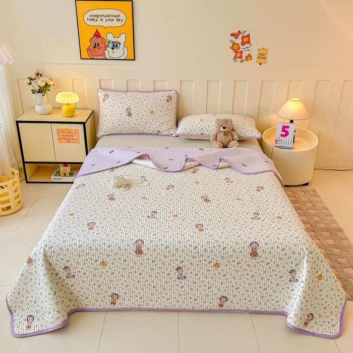 91家纺网 家纺一手货源 找家纺 岚吉家纺 2025新款全棉133*72宝宝绒棉加绒一面纯棉一面牛奶绒双面可用单床盖学生床床垫 床盖单件 碎花兔熊