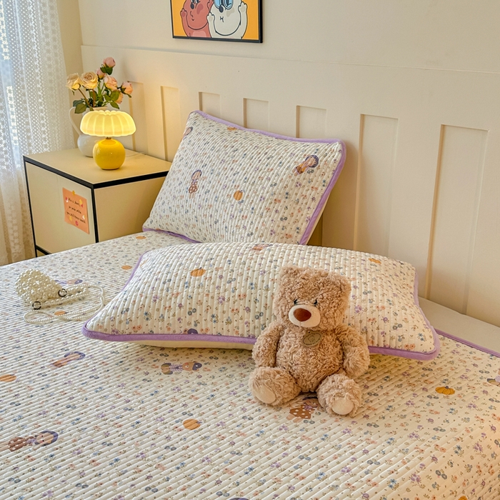 91家纺网 家纺一手货源 找家纺 岚吉家纺 2025新款全棉133*72宝宝绒棉加绒一面纯棉一面牛奶绒双面可用单床盖学生床床垫 床盖单件 碎花兔熊