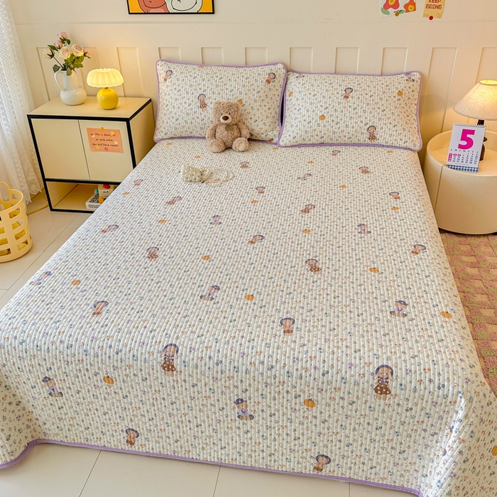 91家纺网 家纺一手货源 找家纺 岚吉家纺 2025新款全棉133*72宝宝绒棉加绒一面纯棉一面牛奶绒双面可用单床盖学生床床垫 床盖单件 碎花兔熊