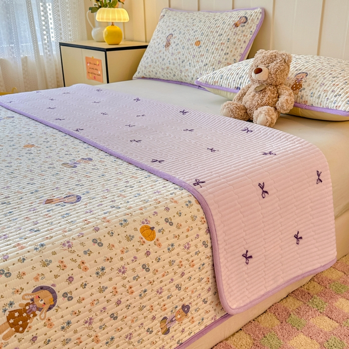 91家纺网 家纺一手货源 找家纺 岚吉家纺 2025新款全棉133*72宝宝绒棉加绒一面纯棉一面牛奶绒双面可用单床盖学生床床垫 床盖单件 碎花兔熊