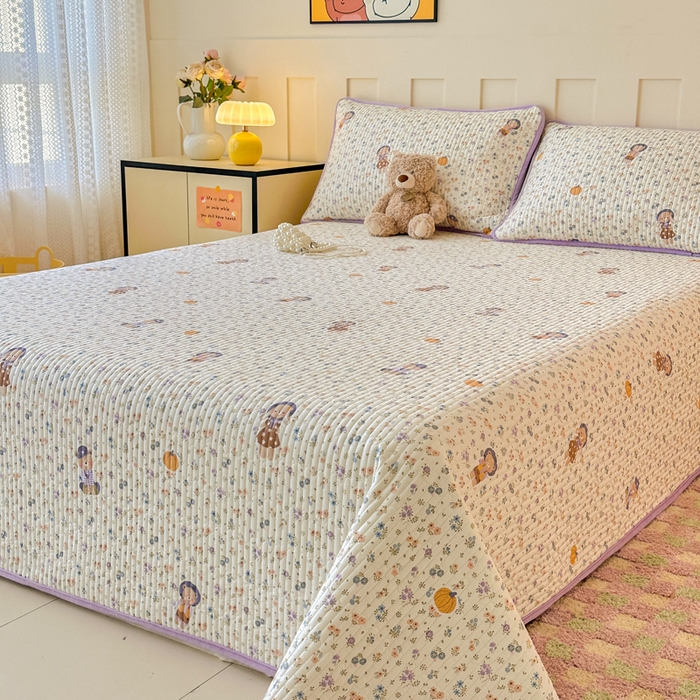 91家纺网 家纺一手货源 找家纺 岚吉家纺 2025新款全棉133*72宝宝绒棉加绒一面纯棉一面牛奶绒双面可用单床盖学生床床垫 床盖单件 碎花兔熊