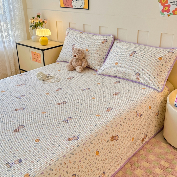 91家纺网 家纺一手货源 找家纺 岚吉家纺 2025新款全棉133*72宝宝绒棉加绒一面纯棉一面牛奶绒双面可用单床盖学生床床垫 床盖单件 碎花兔熊