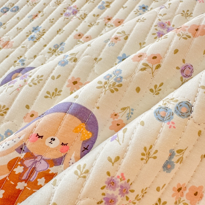 91家纺网 家纺一手货源 找家纺 岚吉家纺 2025新款全棉133*72宝宝绒棉加绒一面纯棉一面牛奶绒双面可用单床盖学生床床垫 床盖单件 碎花兔熊