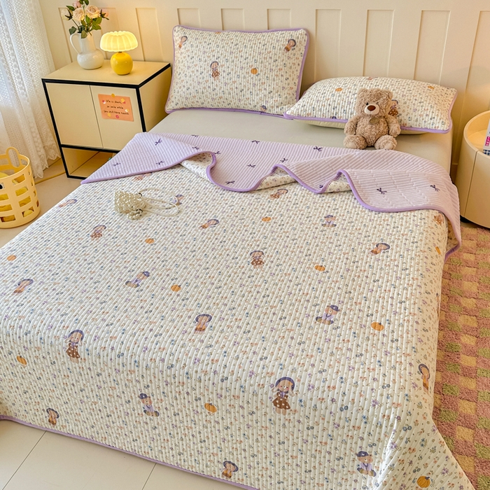 91家纺网 家纺一手货源 找家纺 岚吉家纺 2025新款全棉133*72宝宝绒棉加绒一面纯棉一面牛奶绒双面可用单床盖学生床床垫 床盖单件 碎花兔熊