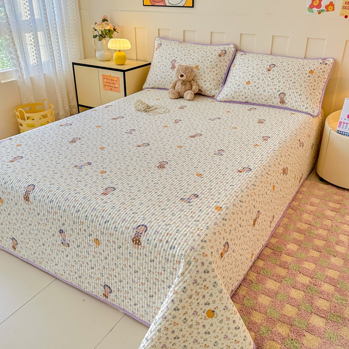 91家纺网 家纺一手货源 找家纺 岚吉家纺 2025新款全棉133*72宝宝绒棉加绒一面纯棉一面牛奶绒双面可用单床盖学生床床垫 床盖单件 碎花兔熊