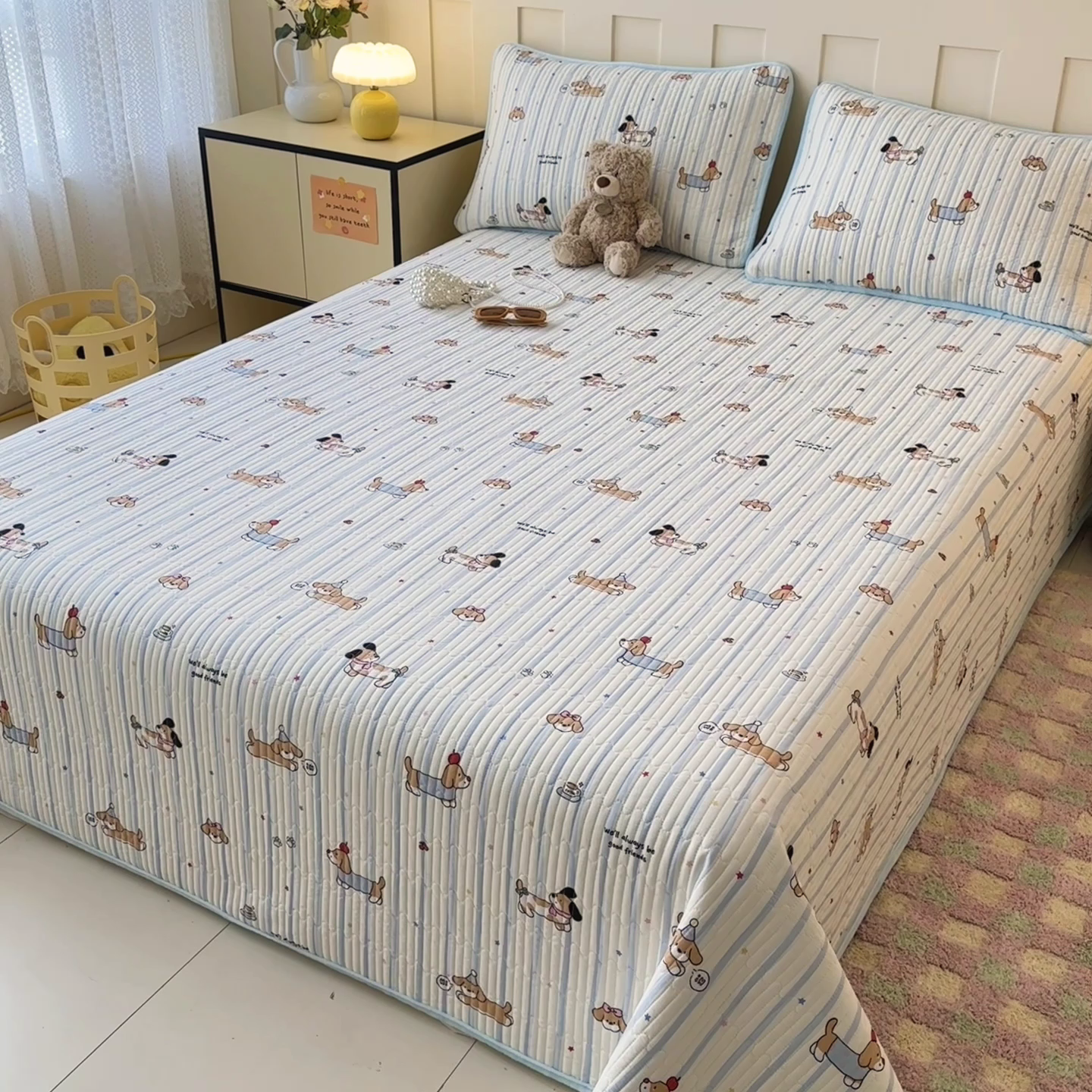 91家纺网 家纺一手货源 找家纺 岚吉家纺 2025新款全棉133*72宝宝绒棉加绒一面纯棉一面牛奶绒双面可用单床盖学生床床垫 床盖单件 糖纸童年