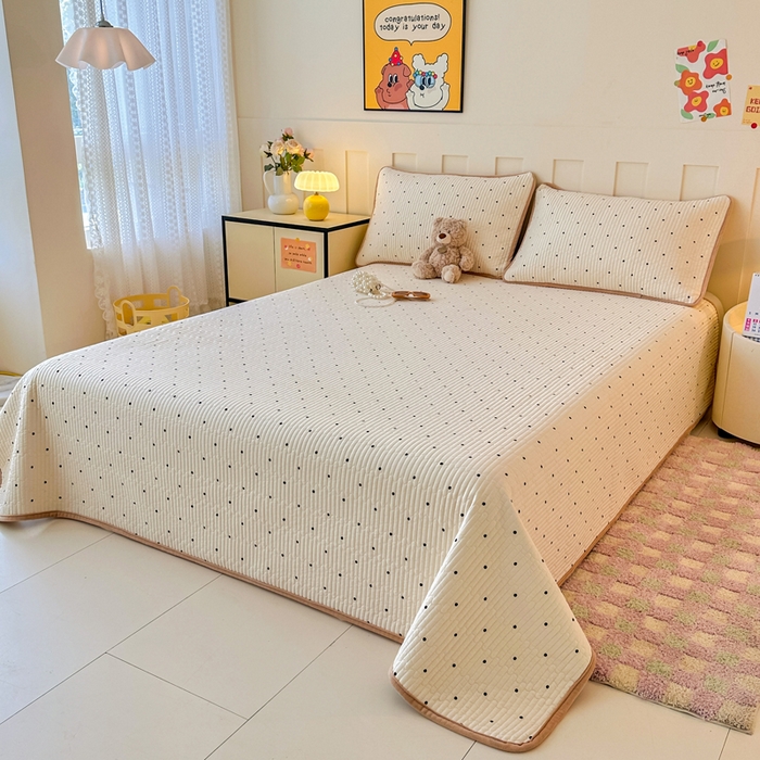 91家纺网 家纺一手货源 找家纺 岚吉家纺 2025新款全棉133*72宝宝绒棉加绒一面纯棉一面牛奶绒双面可用单床盖学生床床垫 床盖单件 小黑点点（米）