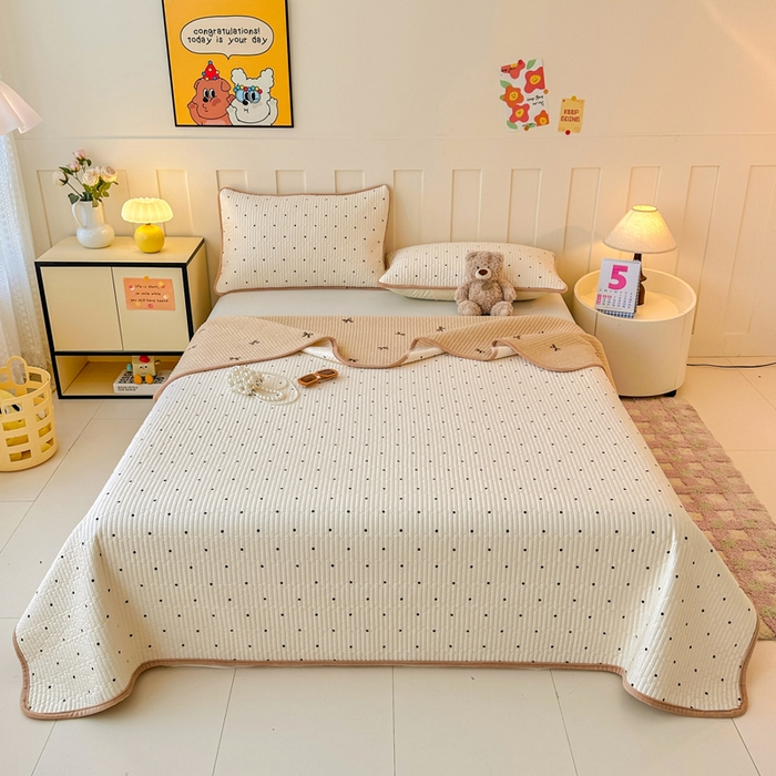 91家纺网 家纺一手货源 找家纺 岚吉家纺 2025新款全棉133*72宝宝绒棉加绒一面纯棉一面牛奶绒双面可用单床盖学生床床垫 床盖单件 小黑点点（米）