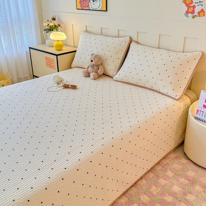 91家纺网 家纺一手货源 找家纺 岚吉家纺 2025新款全棉133*72宝宝绒棉加绒一面纯棉一面牛奶绒双面可用单床盖学生床床垫 床盖单件 小黑点点（米）