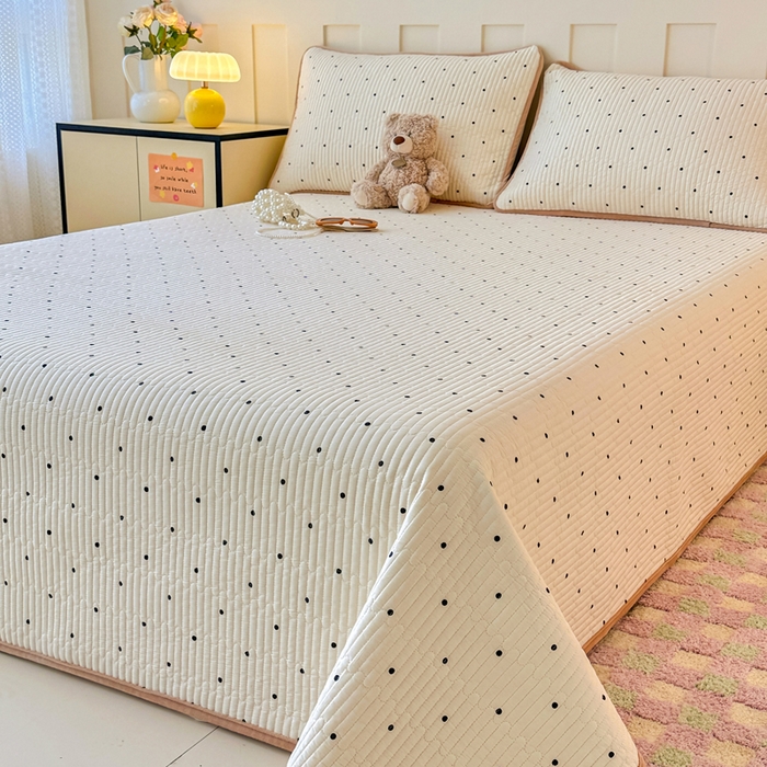 91家纺网 家纺一手货源 找家纺 岚吉家纺 2025新款全棉133*72宝宝绒棉加绒一面纯棉一面牛奶绒双面可用单床盖学生床床垫 床盖单件 小黑点点（米）