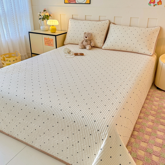 91家纺网 家纺一手货源 找家纺 岚吉家纺 2025新款全棉133*72宝宝绒棉加绒一面纯棉一面牛奶绒双面可用单床盖学生床床垫 床盖单件 小黑点点（米）