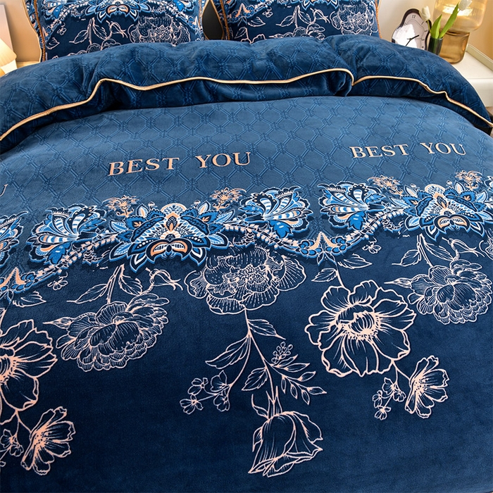 91家纺网 家纺一手货源 找家纺 新8.5-9.5斤法莱绒四件套珊瑚牛奶金貂绒四件套床裙 欧式风情