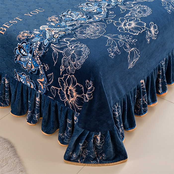 91家纺网 家纺一手货源 找家纺 新8.5-9.5斤法莱绒四件套珊瑚牛奶金貂绒四件套床裙 欧式风情