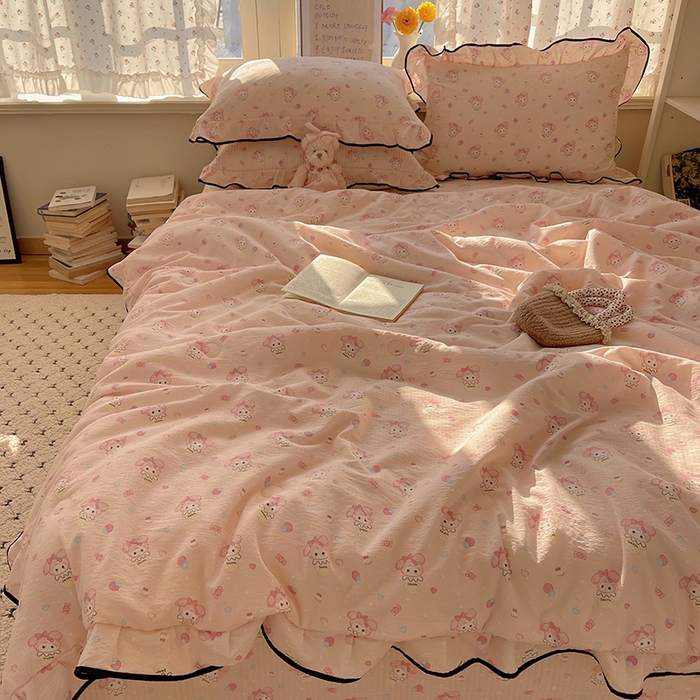 91家纺网 家纺一手货源 找家纺 （总）繁花家居 2025新款云感木棉针织棉双层纱床盖四件套